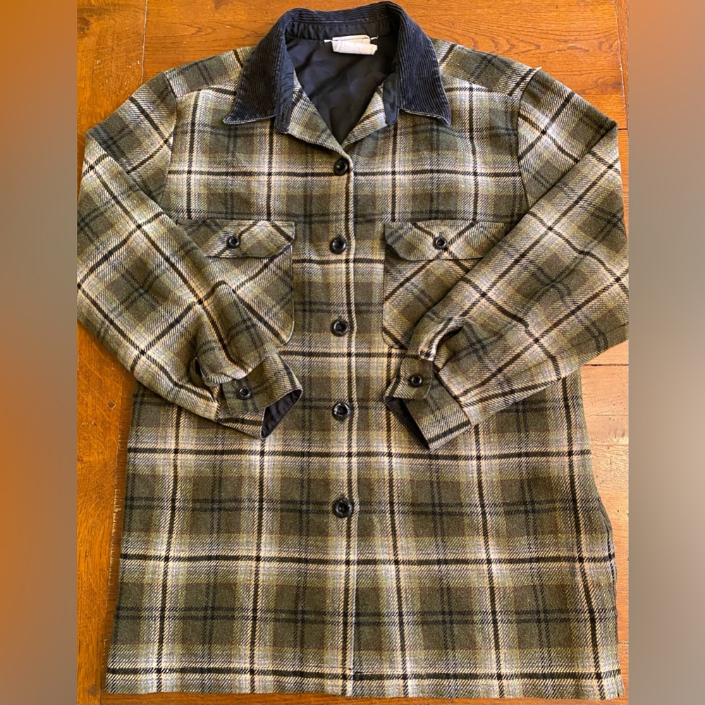VTG Simply Manakin Corduroy Collar Button Down Plaid Shirt Jacket Made Canada S
